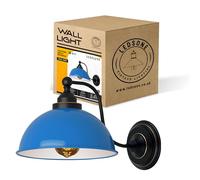 LEDSone Aplique de pared industrial vintage con pantalla de metal azul, 19 cm de alto y 21 cm de ancho. Lámpara de pared retro para interior (Azul, Con bombilla)