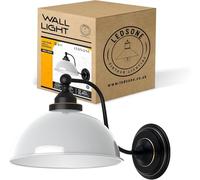 LEDSone Aplique de pared industrial vintage con pantalla de metal azul, 19 cm de alto y 21 cm de ancho. Lámpara de pared retro para interior (Blanco, Sin bombilla)