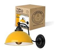 LEDSone Aplique de pared industrial vintage con pantalla de metal azul, 19 cm de alto y 21 cm de ancho. Lámpara de pared retro para interior (Amarillo, Con bombilla)