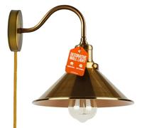 LEDSone Aplique de pared negro de metal firme para montaje en pared de 180 grados, brazo oscilante ajustable, lámpara industrial con pantalla de luz cónica para sala de estar, cocina (latón amarillo)