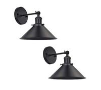 LEDSone Aplique de pared negro de metal firme para montaje en pared de brazo oscilante ajustable de 180 grados, lámpara industrial con pantalla de luz cónica para sala de estar (2 Paquetes Negros)