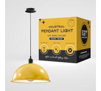 LEDSone Industrial Vintage Retro Style Ceiling Hanging Pendant Light with Yellow Colour 40CM Dome Lamp Shade E27 UK Holder (Yellow)
