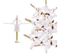 LEDSone Juego de 25 tacos y tornillos de pared para placas de yeso, tubo de expansión, anclajes de plástico, tipo mariposa, tipo avión, fijación de pared, color blanco