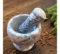 LEDSone Juego de mortero y mortero de mármol sólido, triturador de mano para alimentos, hierbas, especias, pasta y accesorios de cocina esenciales Chai (marfil)