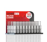 LEDSone Juego de tornillos y tacos de pared grises de 36 mm, 1 paquete de 50 piezas de fijación de ladrillo de mampostería y hormigón, juego de tapones y tornillos en caja de compartimiento, zinc