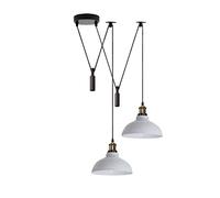 LEDSone Lámpara colgante de araña de 2 cabezas, pantalla metálica de 29 cm, cable ajustable de 195 cm, casquillo Edison vintage E27 de 60 W, iluminación industrial retro. (Blanca)