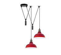 LEDSone Lámpara colgante de araña de 2 cabezas, pantalla metálica de 29 cm, cable ajustable de 195 cm, casquillo Edison vintage E27 de 60 W, iluminación industrial retro. (Rojo)