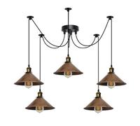 LEDSone Lámpara colgante de araña de 5 cabezales, altura ajustable, pantalla de cono de metal, 60 W, soporte E27, 110-240 V, luz colgante (Cobre cepillado, Con lampadina)