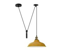 LEDSone Lámpara colgante de techo con cable ajustable de 195 cm, metal industrial, pantalla curva de 32 cm, soporte de lámpara E27, iluminación colgante de techo para sala de estar, comedor (Amarillo)