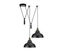 LEDSone Lámpara colgante de techo de 2 cabezales, pantalla de metal, iluminación industrial retro con cable ajustable de 195 cm para comedor y cocina (negro)