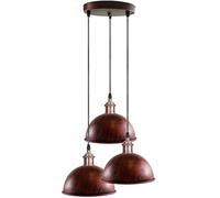 LEDSone Lámpara colgante de techo de 3 vías estilo retro vintage, montaje rústico de cúpula roja, estilo casero, kit de iluminación E27 para cocina, isla, sala de estar, comedor (rojo rústico)