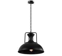 LEDSone Lámpara colgante de techo de estilo retro industrial, 41 cm, con cadena, Reino Unido E27 (Negro)