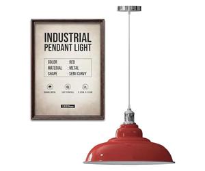 LEDSone Lámpara colgante de techo de estilo retro industrial rojo con pantalla de metal de 32 cm, kit de iluminación E27 (Rojo)