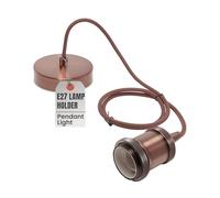 LEDSone Lámpara colgante de techo de metal vintage de cobre, cable flexible trenzado redondo marrón de 1 m, soporte de lámpara E27 suspendido kit de montaje para iluminación interior (cobre)