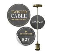 LEDSone Lámpara colgante de techo de metal vintage de latón verde, cable trenzado trenzado flexible de 1 m, soporte de lámpara E27, kit de montaje de luz colgante colgante para iluminación interior