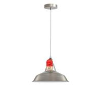 LEDSone Lámpara colgante de techo vintage de una sola cabeza E27, base de metal, níquel manchado, 30 cm de ancho, pantalla de lámpara de altura ajustable, iluminación colgante industrial para