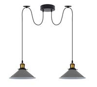 LEDSone Lámpara colgante vintage de 2 cabezas de araña, altura ajustable, cono de metal, lámpara de techo industrial retro con soporte E27 (Gris, Sin bombilla)