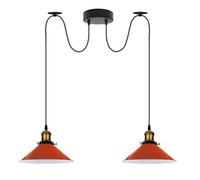 LEDSone Lámpara colgante vintage de 2 cabezas de araña, altura ajustable, cono de metal, lámpara de techo industrial retro con soporte E27 (Naranja, Sin bombilla)