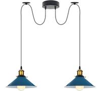 LEDSone Lámpara colgante vintage de 2 cabezas de araña, altura ajustable, cono de metal, lámpara de techo industrial retro con soporte E27 (verde) (Latón verde) (Azul, Sin bombilla)