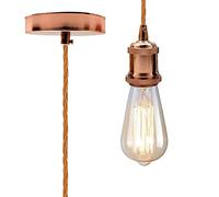 LEDSone Lámpara colgante vintage de oro rosa E27 - Cable trenzado trenzado ajustable, kit de soporte de lámpara de techo para interiores