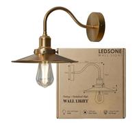 LEDSone - Lámpara de pared (cromo, industrial, retro, con brazo de cuello de cisne, pantalla plana, conexión de soporte E27 (latón amarillo)