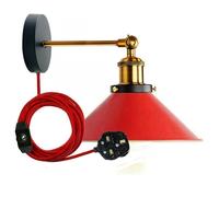 LEDSone Lámpara de pared moderna vintage retro industrial con brazo de latón amarillo, interruptor de atenuación y pantalla de lámpara (Rojo, 1 Paquete)