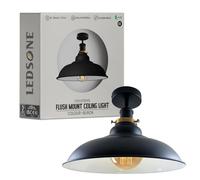 LEDSone Lámpara de techo industrial vintage semiempotrada, lámpara de techo con forma de cuenco de metal, pantalla de lámpara negra, decoración interior de sala de estar, base E27 (Negro)