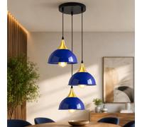 LEDSone Moderna lámpara colgante de techo de 3 vías, lámpara de racimo con pantalla de cúpula negra, kit de iluminación para el hogar de latón amarillo E27 (azul marino 3PK)