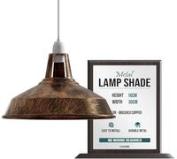 LEDSone - Pantalla de techo industrial para lámpara colgante de techo con forma de cúpula curvada de estilo retro vintage (Negro) (Cobre cepillado)