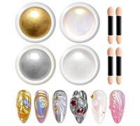 LEDSUUEI Polvo de Uñas Cromado Oro: Larga-Duración Polvo Plata Efecto Espejo, Purpurina para Donut Sirena Aurora Perla, Pigmento Holoráfico DIY Nail Art Decoración 4Pcs/4g