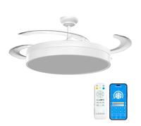 LEDUNI ® Ventilador con Luz Lámpara LED 66W Ventilador Invisible Ultra Silencioso con Mando a Distanci Control APP y Palas Retráctiles,Luz Fría/Neutra/Cálida Interiores Plafón lluminación