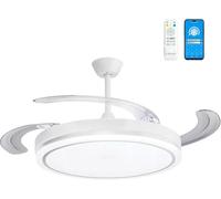 LEDUNI Ventilador de Techo LED con Aspas Retráctiles Control Remoto, 66W, 30W Motor DC+36W Luz 2880LM Luz Integrada, Color Blanco CCT 3000-4000-6000K Funcion verano e invierno (Blanco Olga)