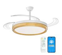 LEDUNI ® Ventilador techo con luz 66W+30W de Motor DC,Silencioso con Mando a Distancia y Palas Retráctiles Interiores Plafón lluminación función verano-invierno+Control APP (Madera Nielo)