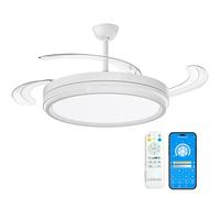 LEDUNI ® Ventilador techo con luz 96W, 30W Motor DC+66W Luz, Ventilador Invisible Ultra Silencioso con Mando a Distancia y Palas Retráctiles Interiores Plafón lluminación (Blanco Nielo)
