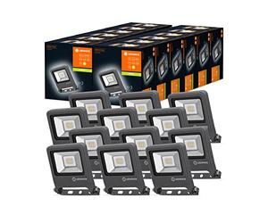 LEDVANCE foco LED, luminaria para aplicaciones exteriores de 10 W, carcasa de aluminio gris oscuro, blanco cálido, 125,0 mm x 101,0 mm x 29,0 mm, ENDURA FLOOD, paquete de 12