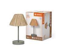LEDVANCE Lámpara de mesa Decor Raffia verde-marrón de rafia y metal, E27, 200 mm de diámetro, pantalla de material reciclado, sostenible gracias a una fuente de luz reemplazable, fácil de instalar