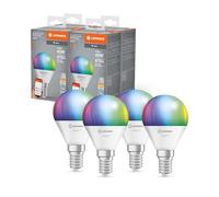 LEDVANCE Lámpara LED inteligente con tecnología WiFi, enchufe E14, regulable, color de luz cambiante(2700-6500K), colores RGB cambiables, reemplazo de 40W,SMART+ WiFi Mini Bulb Multicolor,paquete de 4