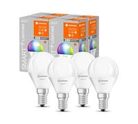 LEDVANCE Lámpara LED inteligente con tecnología WiFi, enchufe E14, regulable, color de luz cambiante(2700-6500K), colores RGB cambiables, reemplazo de 40W,SMART+ WiFi Mini Bulb Multicolor,paquete de 4