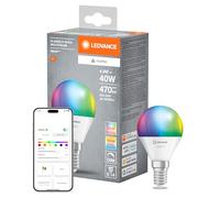 LEDVANCE Lámpara LED SMART+ MATTER, compatible con Google, Alexa, Apple, acabado esmerilado, 4,9W, 470lm, base E14, función RGBW, luz blanca, control por app o voz, vida útil de hasta 20.000 horas