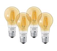 LEDVANCE Lámpara Smart LED, Bluetooth, filamento dorado, E27, blanco cálido (2400K), reemplaza las lámparas incandescentes por 55W, controlable con Alexa, Google y Apple,SMART+ BTFIL GOLD,paquete de 4