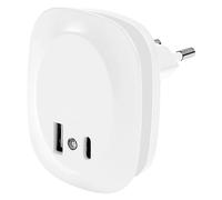 LEDVANCE Luz nocturna enchufable LUNETTA EDGE, 0.35W, 10lm, luz cálida, sensor luz diurna, USB-A/C, LED, carga, larga duración, IP20, 3000K