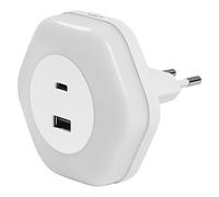 LEDVANCE Luz nocturna enchufable LUNETTA HEXAGON, blanca, 5W, 5lm, sensor de luz blanco cálido, puerto USB-A y USB-C, tecnología LED, funcionalidad de carga, larga duración, IP20, 3000K
