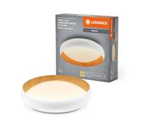 LEDVANCE ORBIS Livia LED con aro de metal, decoración blanco/madera, 24W, 1200lm, 3000K, 430mm, 830 blanco cálido, regulable en 3 niveles haciendo clic, IP20, tornillos/tacos incluidos