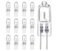 LedWekei Bombillas halógenas G4, bombilla de 12 V, 50 W, bombilla de cápsula transparente de 2 pines, bombillas de luz blanca cálida regulables de 2700 K (paquete de 12)