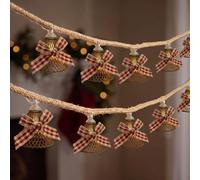 LEDYA Campanas Guirnalda de Luces a Pilas, 2 Piezes, 2M, 10 LEDs | Luces de Navidad Cuerda de Cáñamo, diseño vintage de metal, temporizador de 6 horas, ideal para decoración Navideña