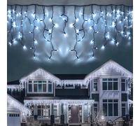LEDYA Icicle Outdoor Christmas Lights, 7.5m/24.6ft 200 LED Cool White Fairy Lights Plug in, String Lights with 8 Modes for Window, Garden, Wall, Gazebo Outside , Green Cable (Icicle Lights)