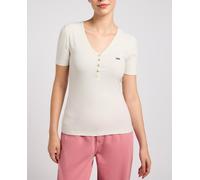Camiseta con cuello en pico y logotipo Mujer Talla S. Color Beige