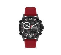 Lee Cooper Reloj de movimiento BJ3950+AL35 para hombre, pantalla digital y correa de silicona - LC07559.658, rojo, negro, correa, negro, correa, negro, Correa