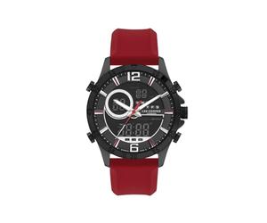 Lee Cooper Reloj de movimiento BJ3950+AL35 para hombre, pantalla digital y correa de silicona - LC07559.658, rojo, negro, correa, negro, correa, negro, Correa
