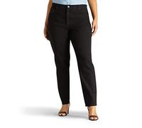 Lee Jeans de Pierna cónica elástica Lateral de Ajuste Relajado para Mujer, Negro elástico, 16 Plus
